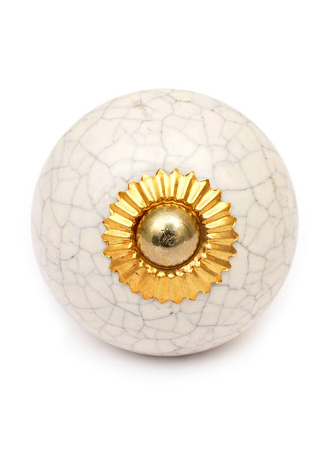 White Cracked Round Ceramic Cabinet Knob