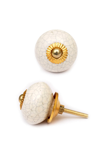 White Cracked Round Ceramic Cabinet Knob