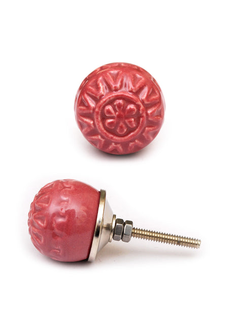 Stylish Carved Red Ceramic Kitchen Cabinet Knob