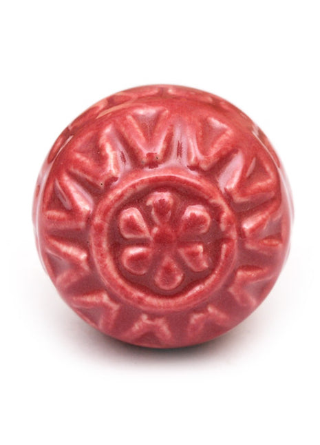 Stylish Carved Red Ceramic Kitchen Cabinet Knob