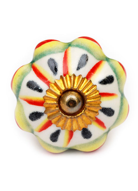 Flower Shaped White Ceramic Cabinet Knob With Multicolor Print