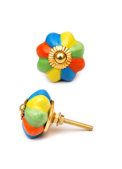 Multicolor Flower Shaped Ceramic Kitchen Cabinet Knob