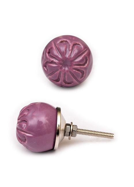 Stylish Shell Carved Purple Ceramic Kitchen Cabinet Knob