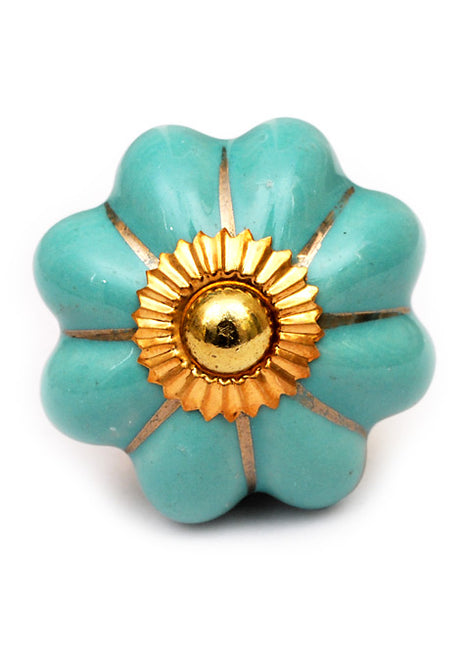 Elegant Teal Kitchen Cabinet Knob With Golden Design