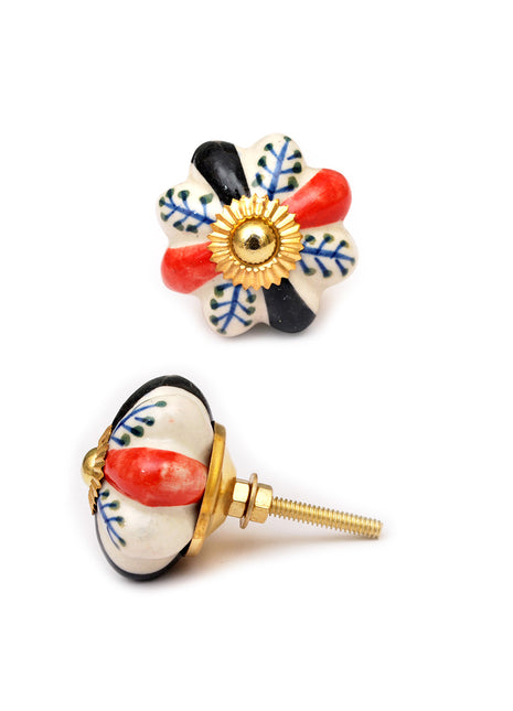 Multicolor Print On White Floral Kitchen Cabinet Knob