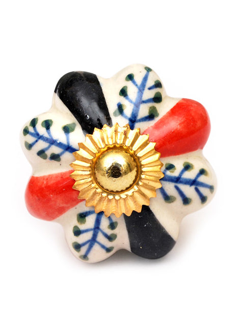 Multicolor Print On White Floral Kitchen Cabinet Knob