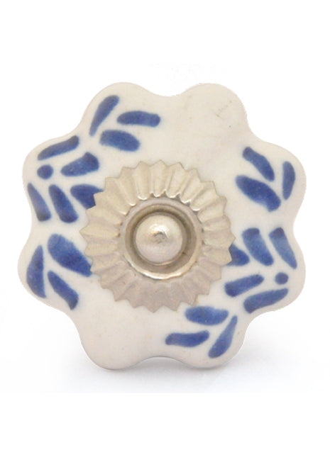 Elegant White Ceramic Drawer Knob With Blue Print