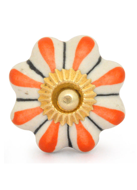 Floral White Royal Ceramic Door Knob With Orange Print