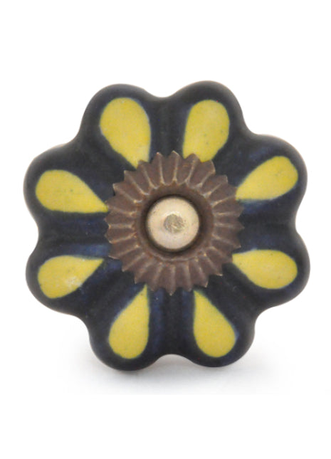 Handmade Flower Shape Black And Yellow Kitchen Cabinet Drawer Knob