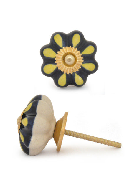 Handmade Flower Shape Black And Yellow Kitchen Cabinet Drawer Knob