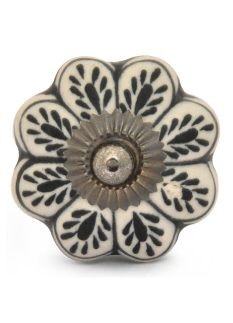 Black Designer Print On White Ceramic Door Knob