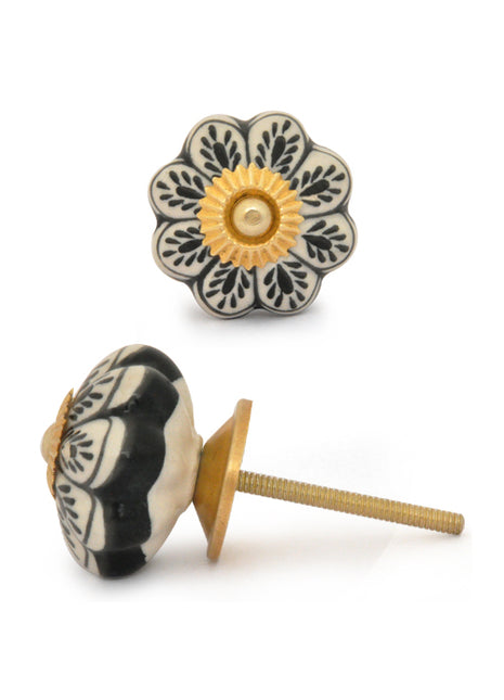 Black Designer Print On White Ceramic Door Knob