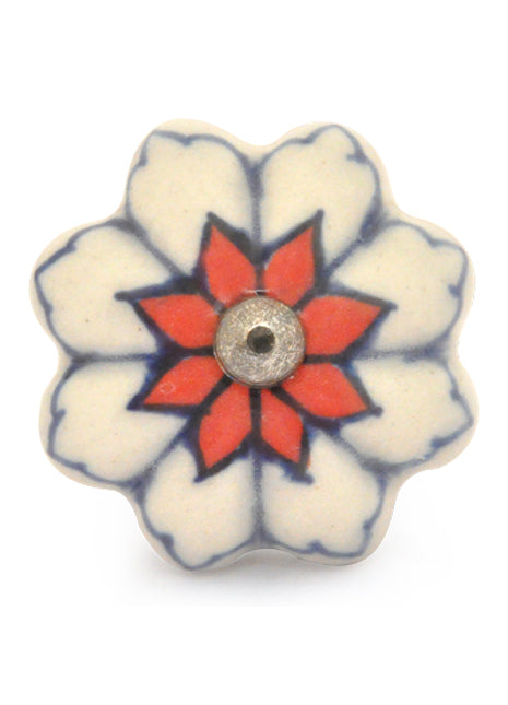 White Ceramic Drawer Knob With Multicolor Design