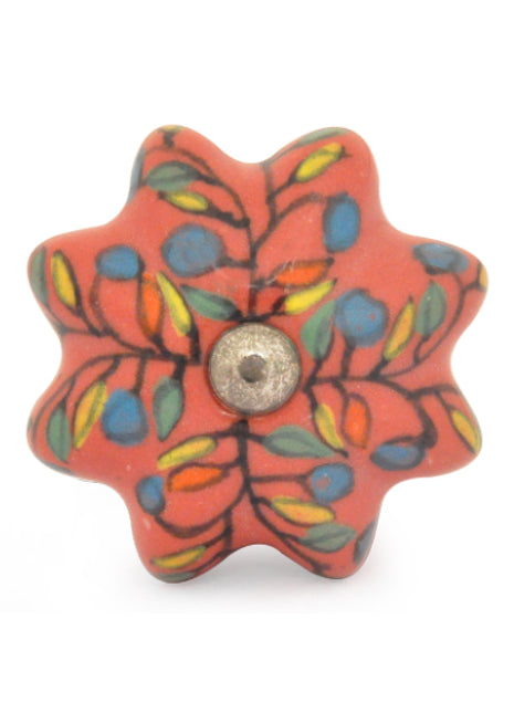 Orange Flower Shaped Dresser Cabinet Knob With Multicolor Leaves