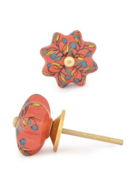 Orange Flower Shaped Dresser Cabinet Knob With Multicolor Leaves