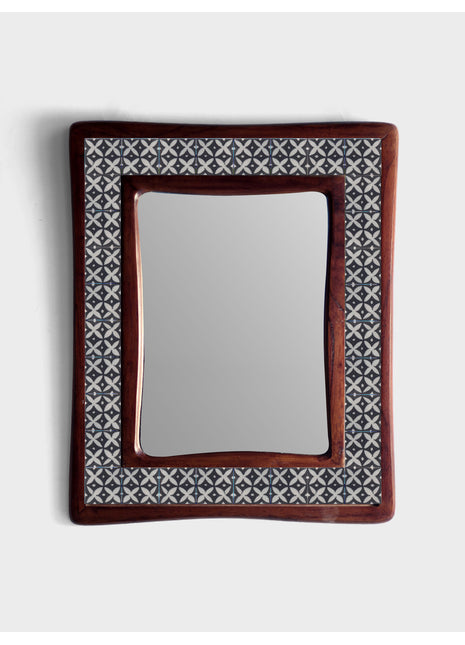 Black And White Designer Sagwan Wooden Tile Mirror