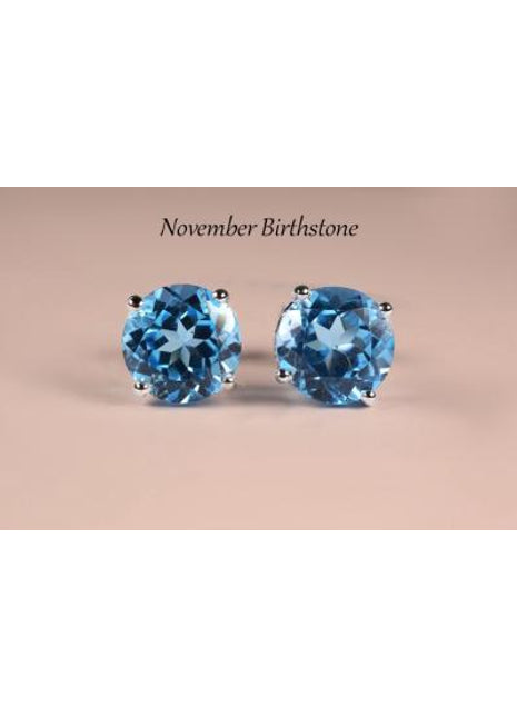 Blue Topaz Earrings, 14K White Gold, Blue Earrings, Genuine Swiss Blue Topaz, 14K Stud Earrings, November Birthstone, Gift for her