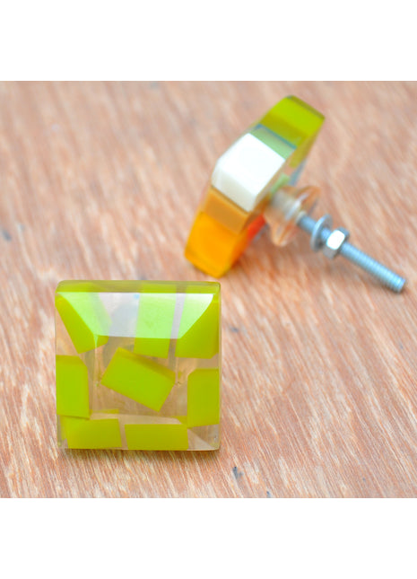 Vintage Rectangular Green Shades In Transparent Square Drawer Knob