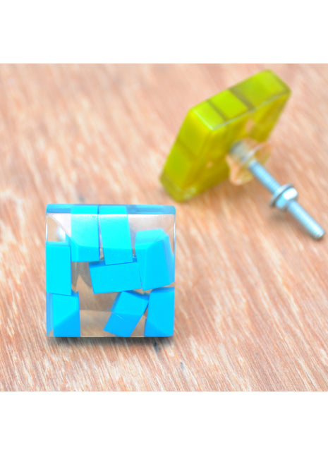 Unique Rectangular Turquoise Blocks In Transparent Square Door Knob