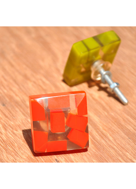 Rectangular Orange Block In Clear Transparent Square Cupboard Knob
