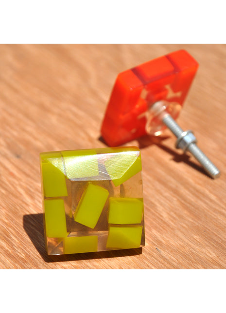 Stylish Rectangular Green Shades In White Transparent Square Bathroom Knob