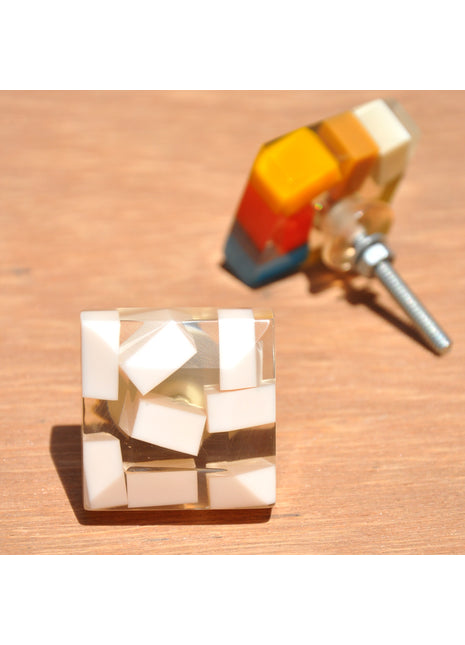 Rectangular White Blocks In Clear Transparent Square Dresser Knob
