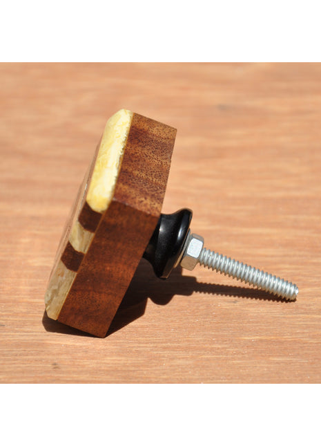 Square Shaped Wooden Kitchen Cabinet Knob With Cream Lines