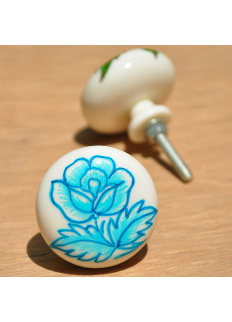 Unique Turquoise Rose Flower Resin Drawer Cabinet Knob