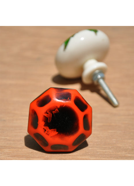 Vintage Black And Orange Octagon Resin Bathroom Cabinet Knob