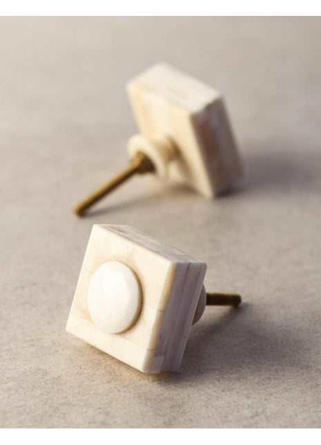 Square Cream Resin Bone Bathroom Cabinet Knob With Circle