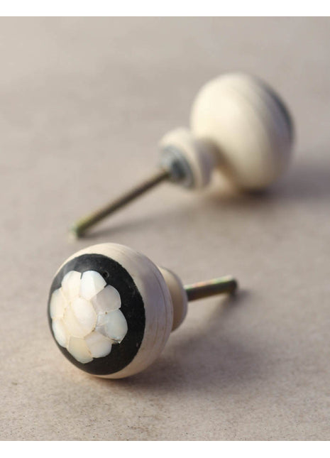 Designer Black And White Floral Resin Kitchen Cabinet Knob