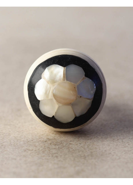 Designer Black And White Floral Resin Kitchen Cabinet Knob