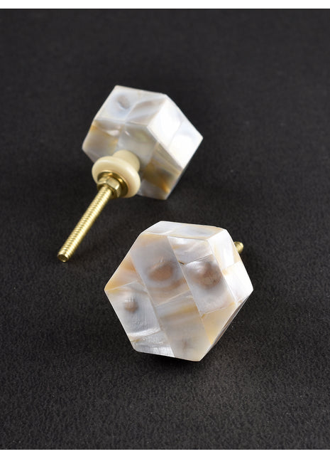 Vintage Hexagonal Shaped Mother Of Pearl Bathroom Cabinet Knob