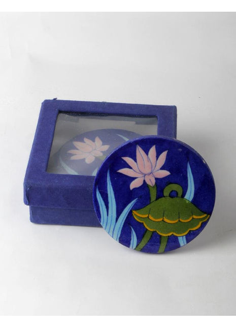 Lotus Flower design on blue base Coasters set of 4 pieces