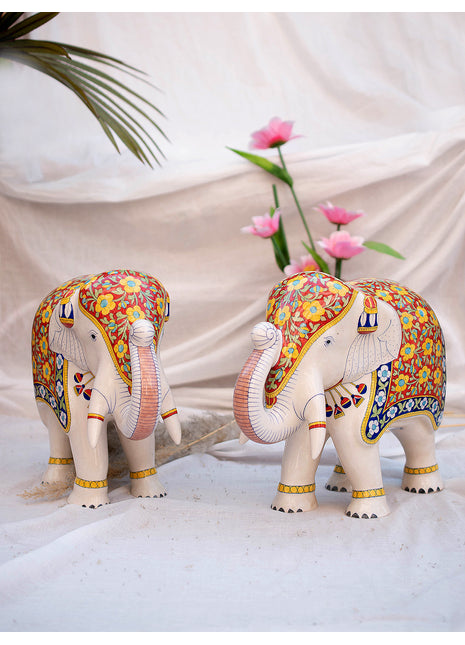 Pair of Handmade Decorative Blue Pottery Elephant – Symbol of Strength & Power and Wisdom & Loyalty