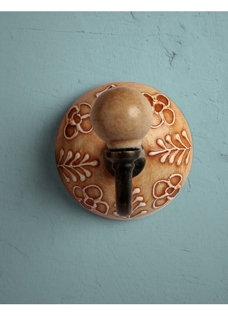 Orange Embossed Ceramic Round Wall Hook