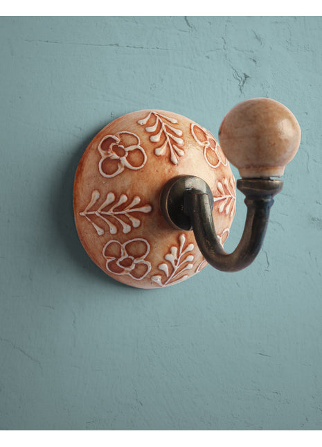Orange Embossed Ceramic Round Wall Hook