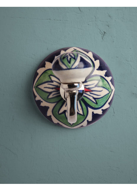 Handmade Floral Design Ceramic Round Wall Hook