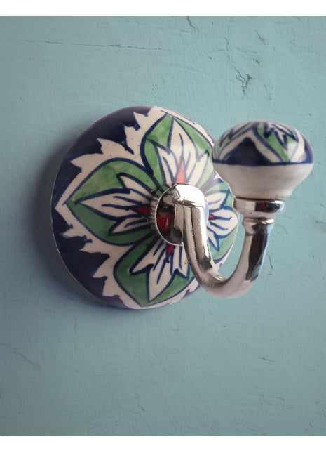 Handmade Floral Design Ceramic Round Wall Hook