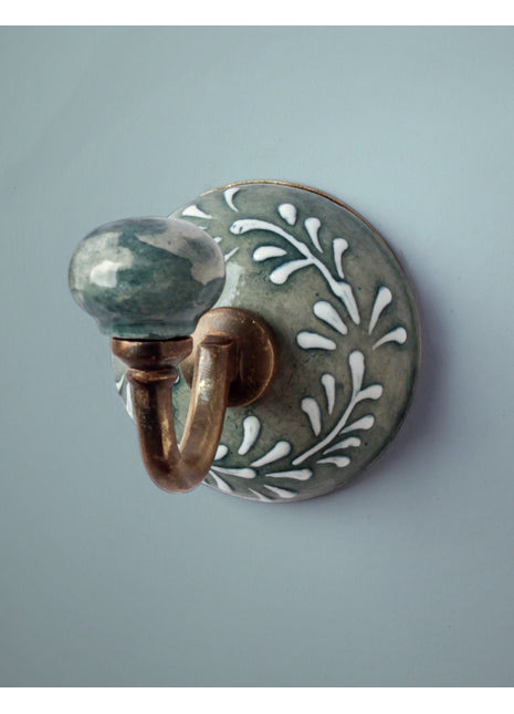 Handmade Floral Design Ceramic Round Wall Hook