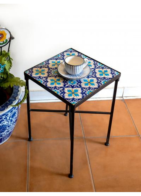 Iron Tables With Blue Pottery Panel Top, Table with Handmade Blue Pottery Tiles, Coffee Table, Kitchen Table, Ceramic Table with Iron Frame