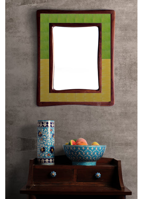 Solid Lime Green And Yellow Tile Mirror On Wooden Frame