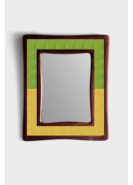 Solid Lime Green And Yellow Tile Mirror On Wooden Frame