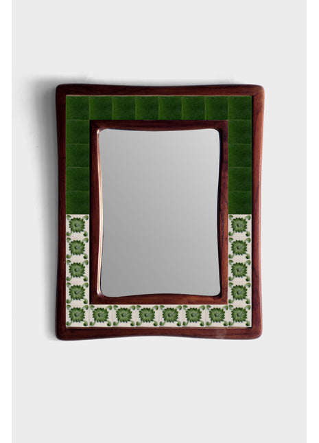 Dark Green Solid With Half Floral Tiles On Wooden Frame