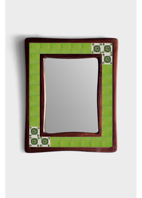 Lime Green With Floral Corner Tiles On Sagwan Wooden Frame