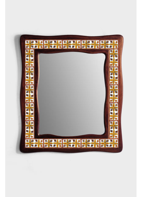Unique Yellow And Brown Tile Mirror On Wooden Frame