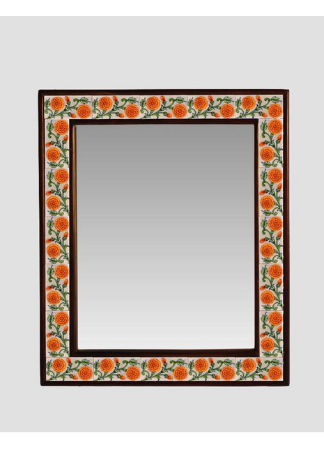 Elegant Orange  Marigold Flower Design Tile Mirror