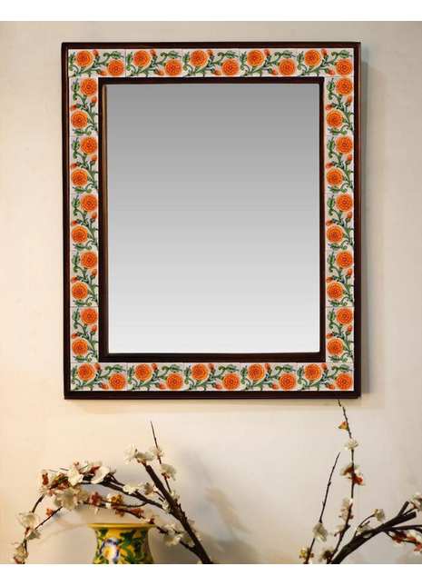 Elegant Orange  Marigold Flower Design Tile Mirror