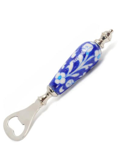 White Leaves and Flowers With Blue Base Opener