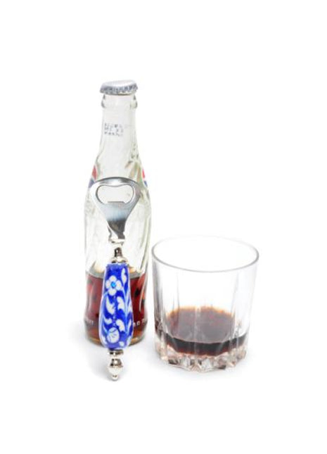 White Leaves and Flowers With Blue Base Opener